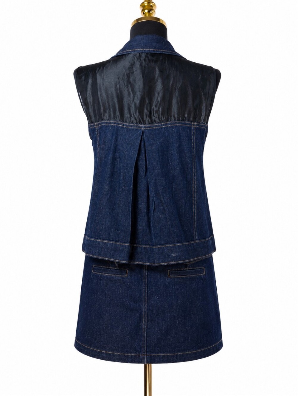 TOPSHOP x ASOS Dark Wash Sheer Organza Pleated Denim Vest & Mini Skirt Set L - Picture 4 of 16